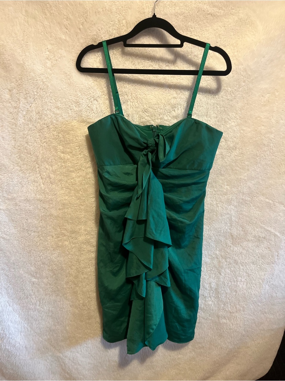BCBGMAXAZRIA Emerald Green Ruffle Cocktail Dress — Size 6 — Satin